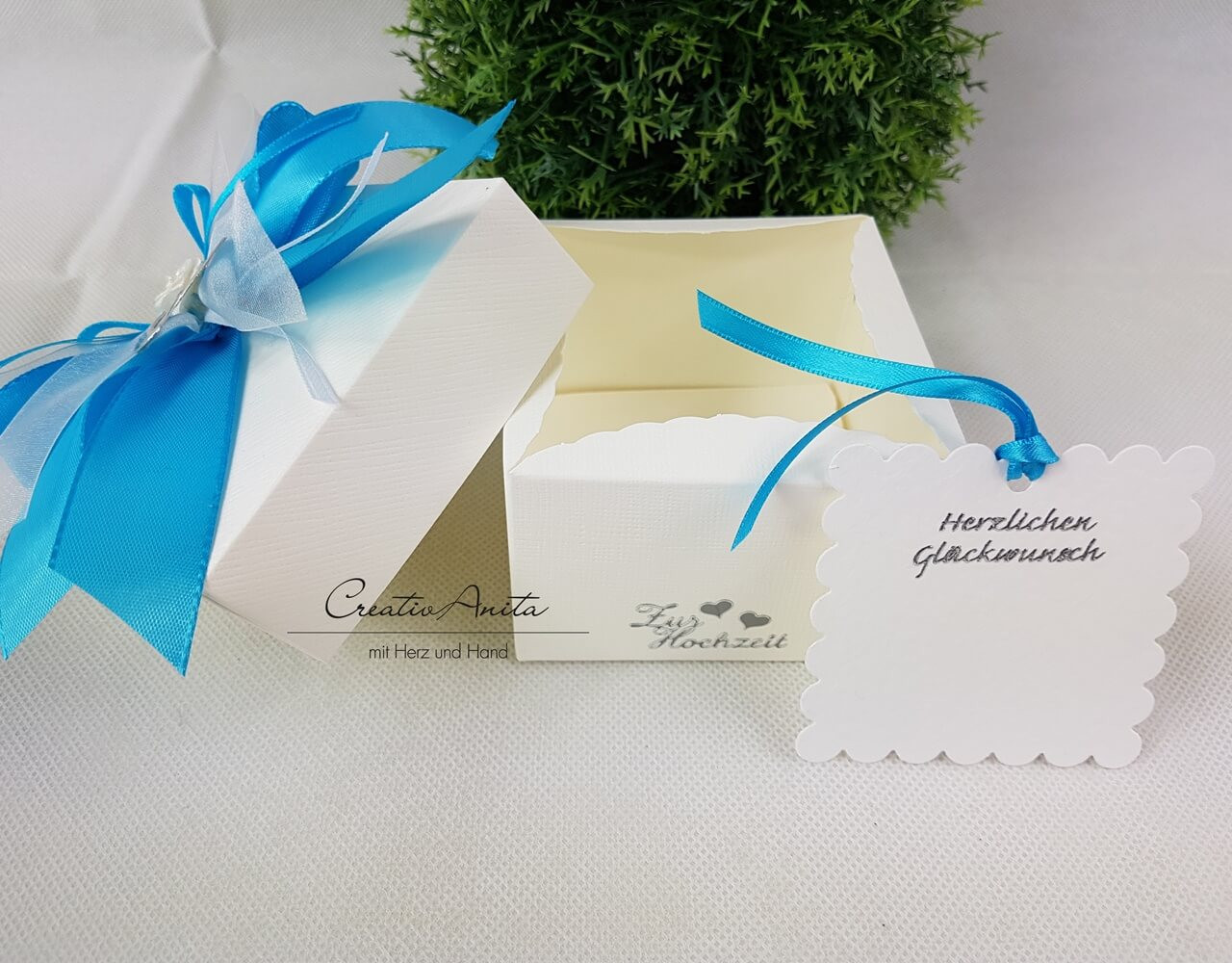 Geschenkschachtel Hochzeit
 Geschenkschachtel zur Hochzeit Geldgeschenk in Türkis