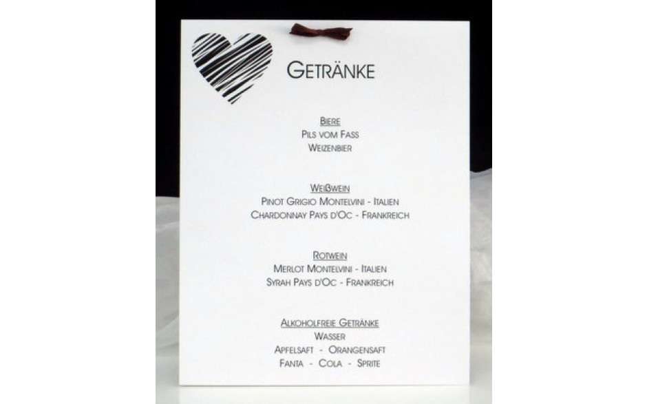 Getränkekarte Hochzeit Vorlage
 Getränkekarte "Streifenherz" schwarz & weiß PrintandcopyBOX