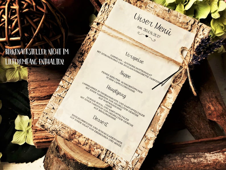 Getränkeliste Hochzeit
 10x Menükarte Menü Hochzeit Vintage Getränkekarte Holz