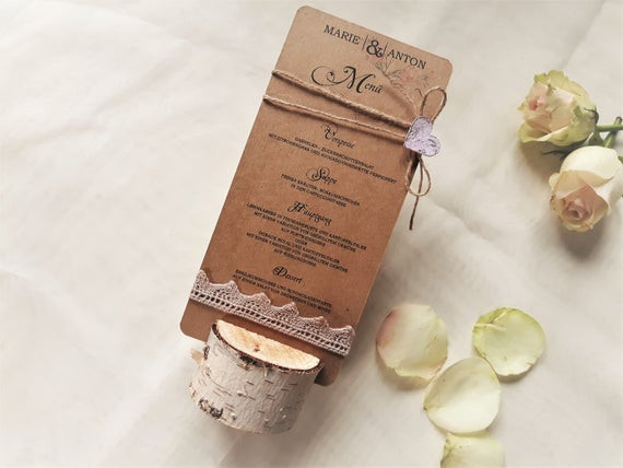 Getränkeliste Hochzeit
 10x Menükarte Menü Hochzeit Vintage Getränkekarte Jute