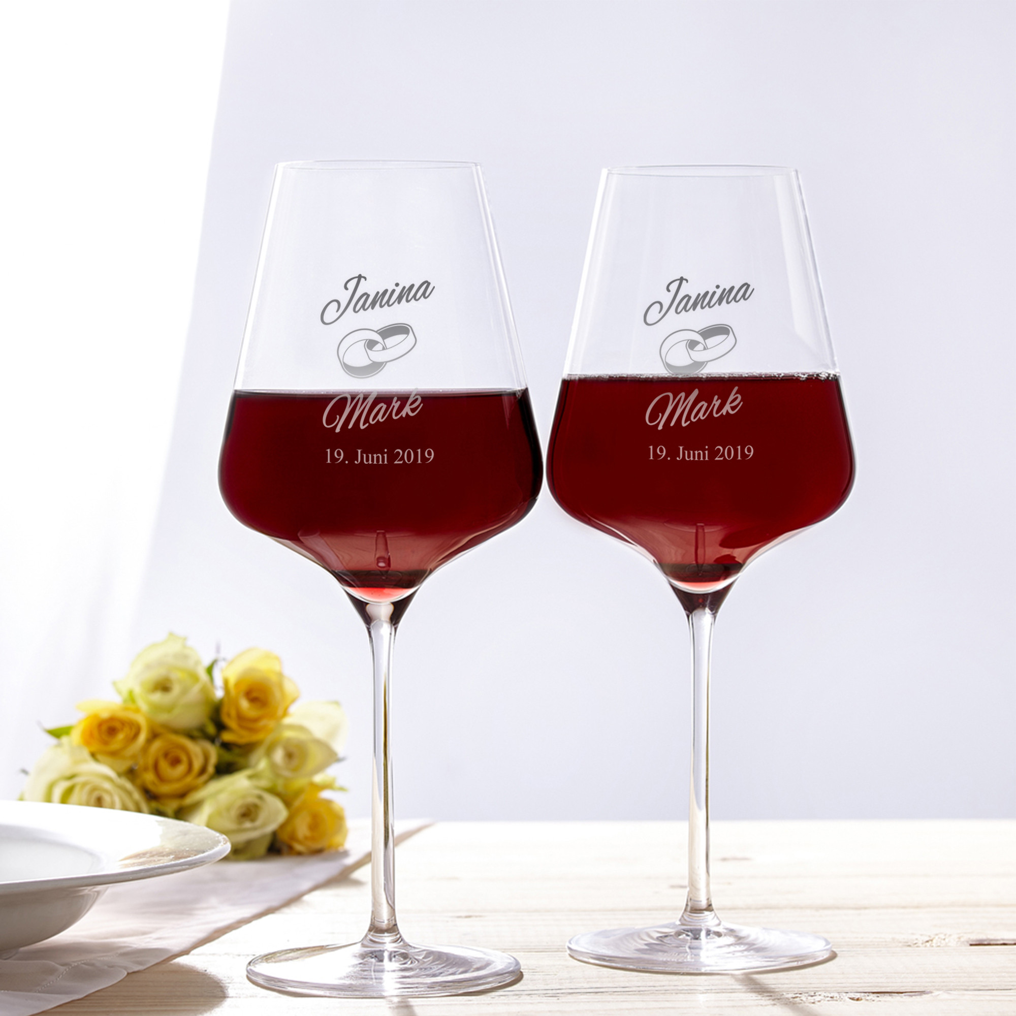Gläser Gravieren Hochzeit
 Weingläser zur Hochzeit Personalisierte Gläser für