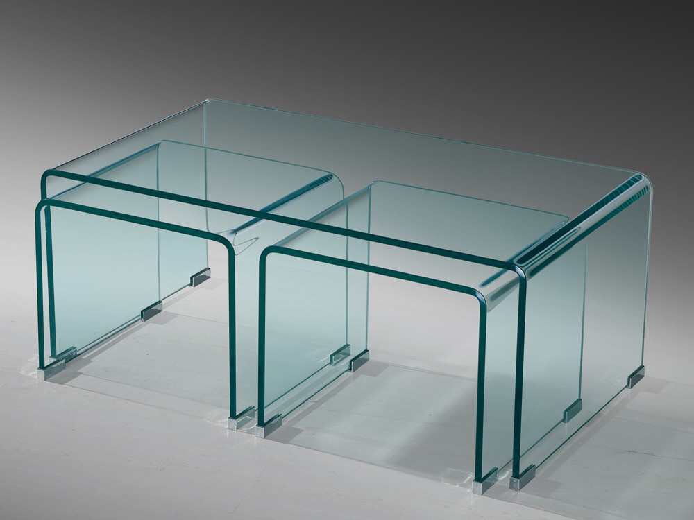 Glastisch Couchtisch
 Glastisch Couchtisch Beistelltisch 3er Set gebogen ESG Glas
