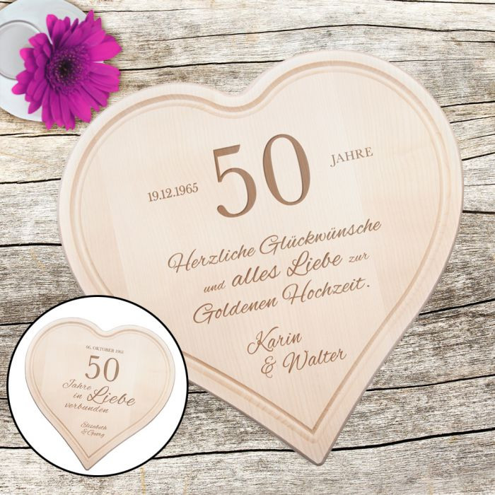 Glückwunsch Zur Goldenen Hochzeit
 Graviertes Holzherz zur Goldenen Hochzeit personalisiert