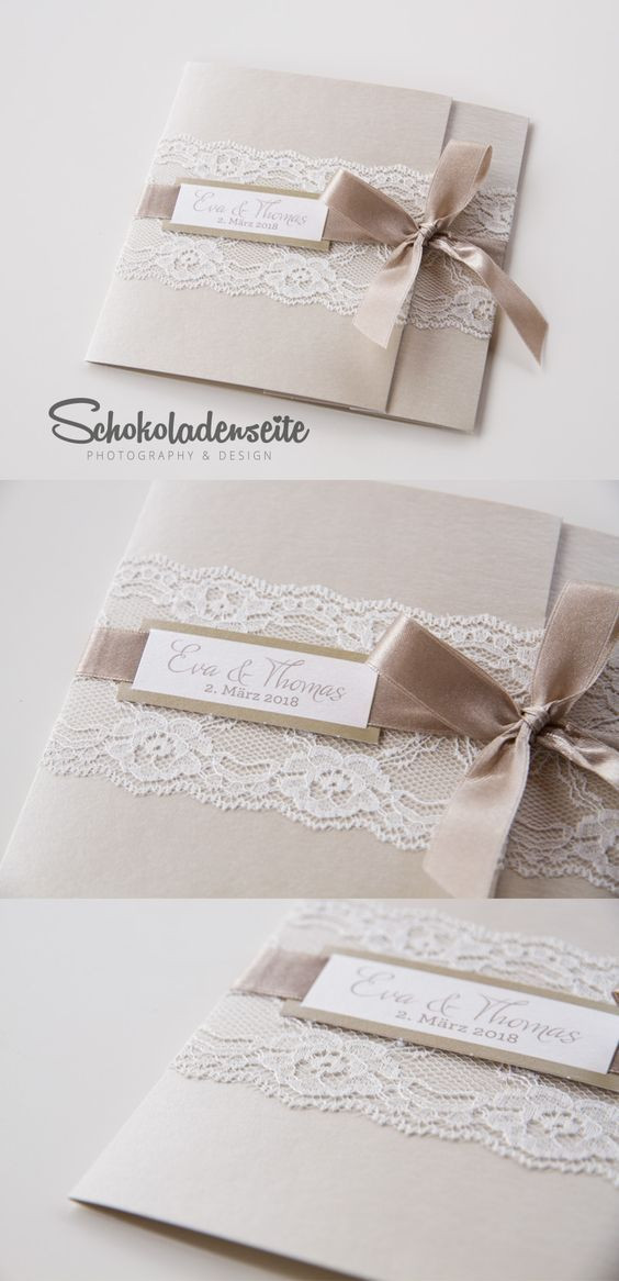 Glückwunschkarte Hochzeit Vintage
 Eine edle Einladungskarte mit eleganter Spitze exklusivem