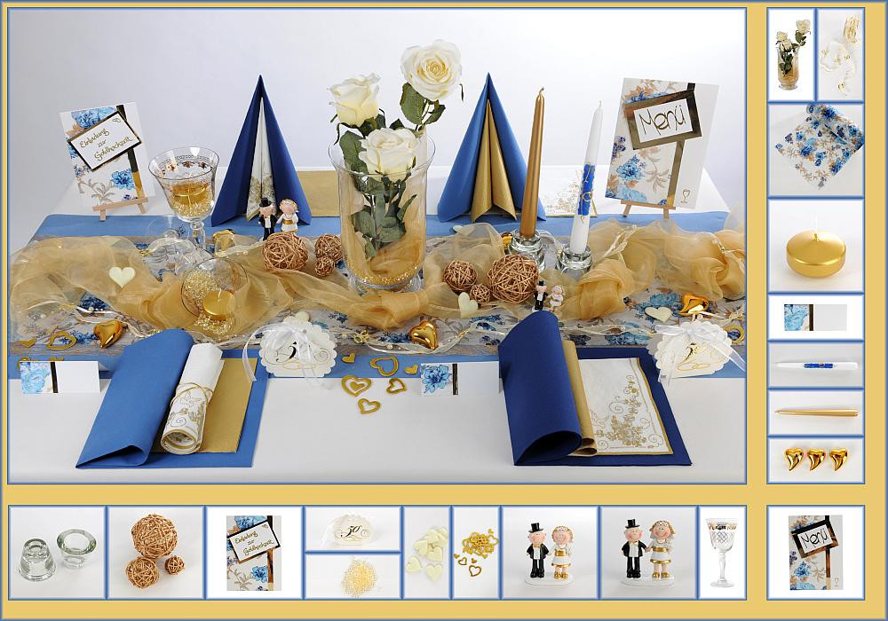 Gold Hochzeit
 2 Mustertisch Verspielt in Blau Gold Tischdeko Goldene