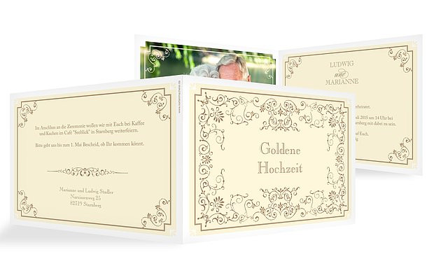 Goldene Hochzeit Einladungstext
 Einladungskarten für Goldene Hochzeit – edel & individuell