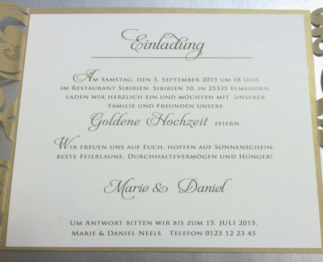 Goldene Hochzeit Englisch
 Inspirierend Einladung Goldene Hochzeit Text Colttommygunner