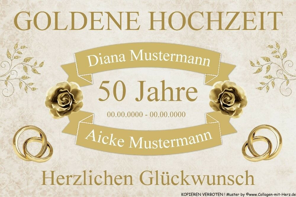 Goldene Hochzeit Jahre
 Schild Geschenk GOLDENE HOCHZEIT 50 Jahre INDIVIDUELL