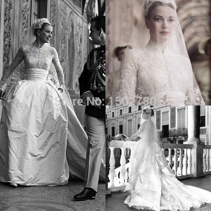 Grace Kelly Hochzeitskleid
 Vintage Grace Kelly Wedding Dress Long Sleeve High Neck