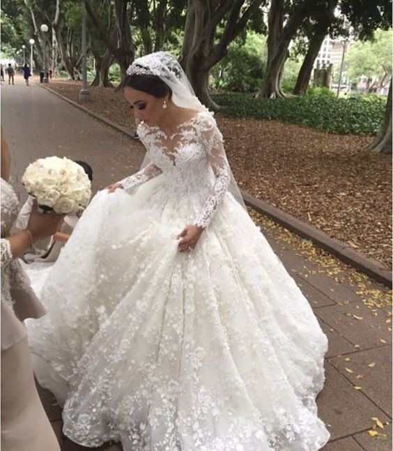 Günstig Hochzeit Feiern
 Modern Weiße Brautkleider Mit Ärmel Prinzessin Spitze