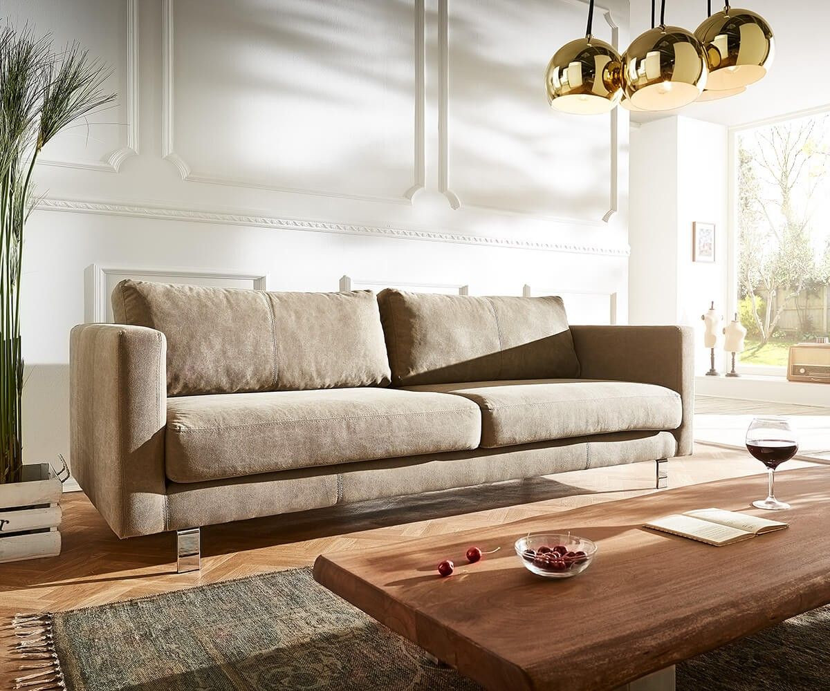 Günstige Couch
 3 Sitzer Baracca 220x95 cm Braun Bauhausstil Kissen Sofa