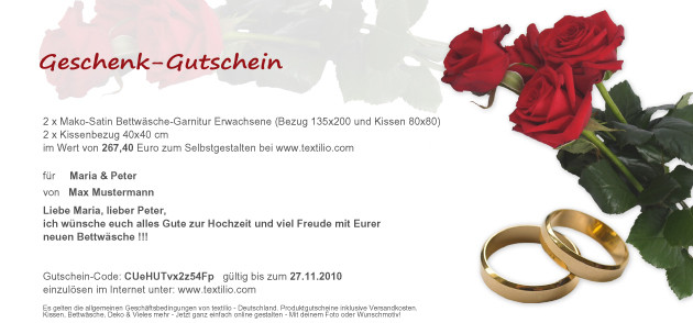 Gutscheine Zur Hochzeit
 textilio Bettwäsche Kissen Deko Kopftuch Schaltuch