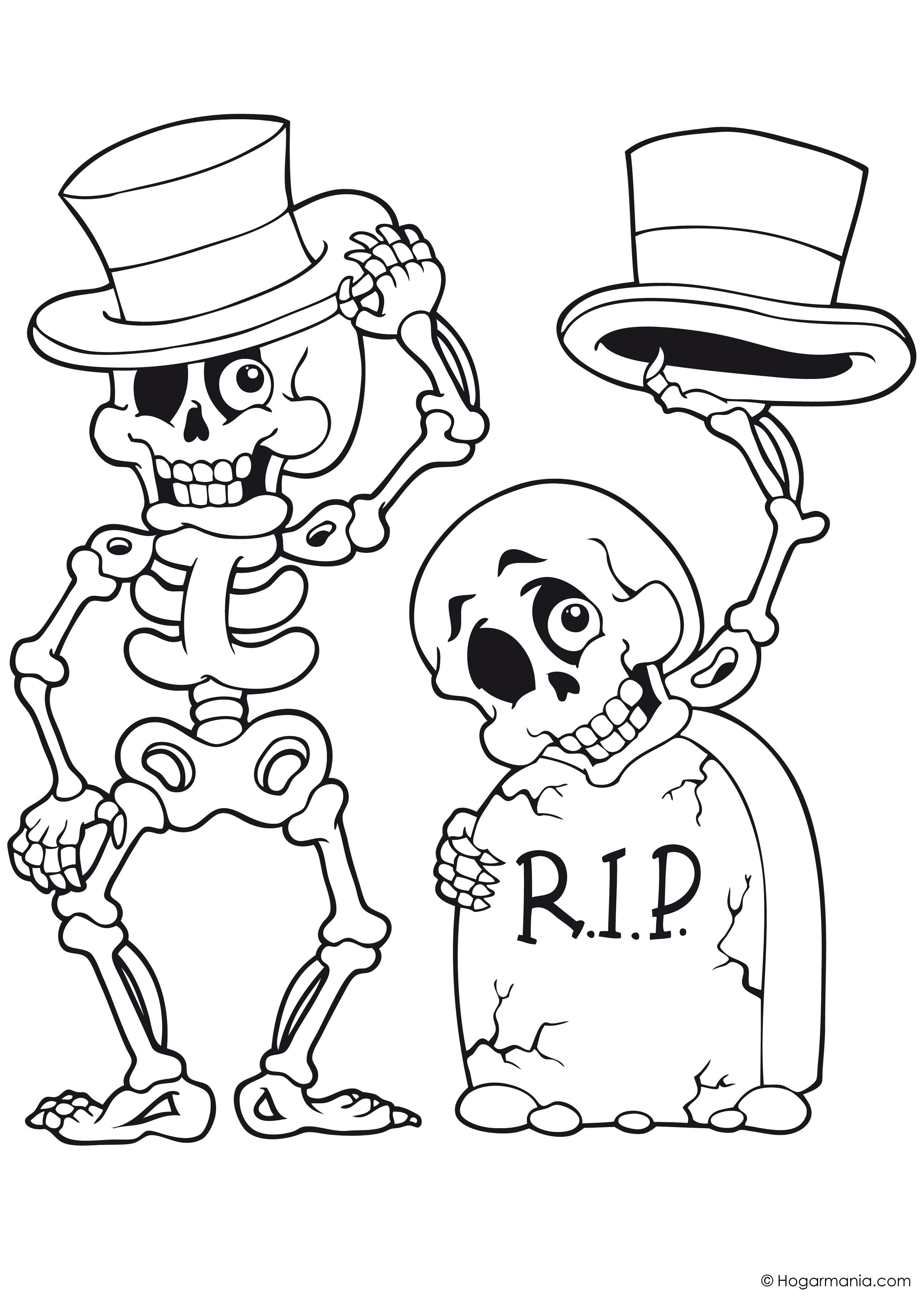 Halloween Ausmalbilder Skelett
 Dibujo de Halloween con personajes para colorear