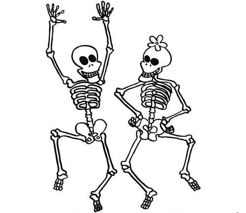 Halloween Ausmalbilder Skelett
 Halloween Tanzende Skelette zum Ausmalen