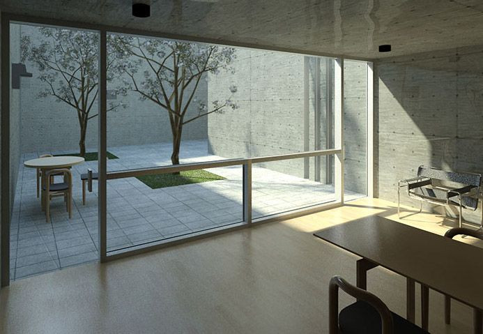 Haus Kidosaki
 Interior courtyard 3d view Tadao Ando