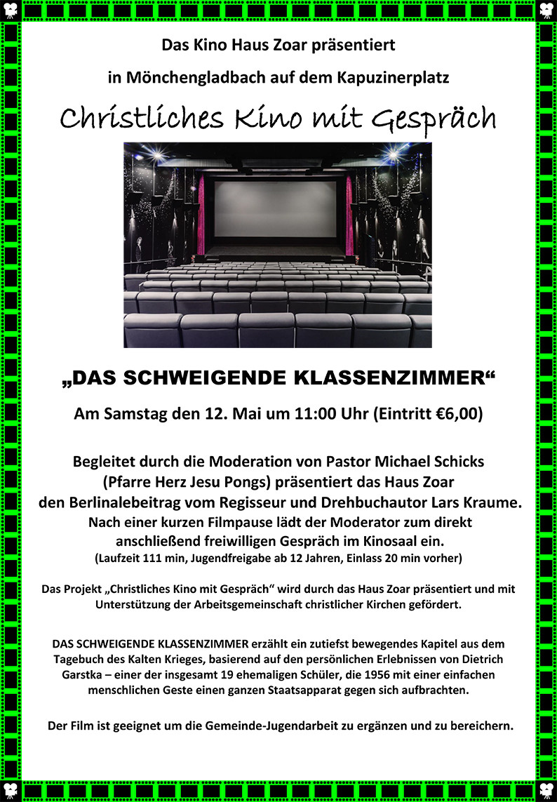 Haus Zoar
 Christliches Kino mit Gespräch am 12 Mai 2018