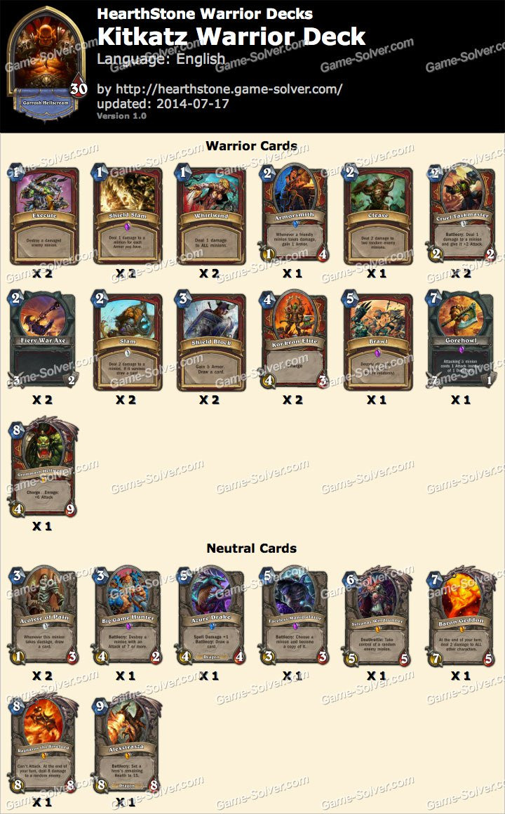 Hearthstone Krieger Deck
 Hearthstone KitKatz Warrior Deck