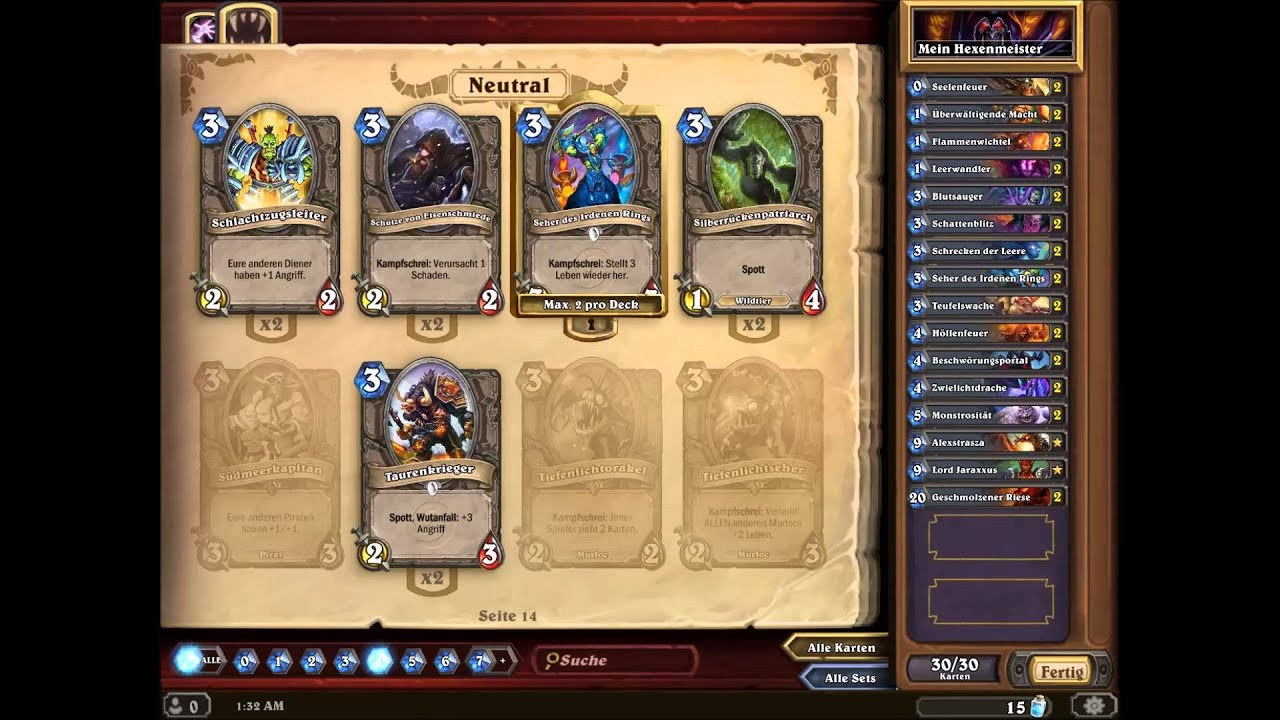 Hexenmeister Deck
 Hearthstone bo Deck mit Profi Karten Hexenmeister