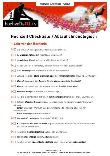 Hochzeit Ablauf
 Hochzeit Checkliste Ablauf chronologisch HochzeitsDJ