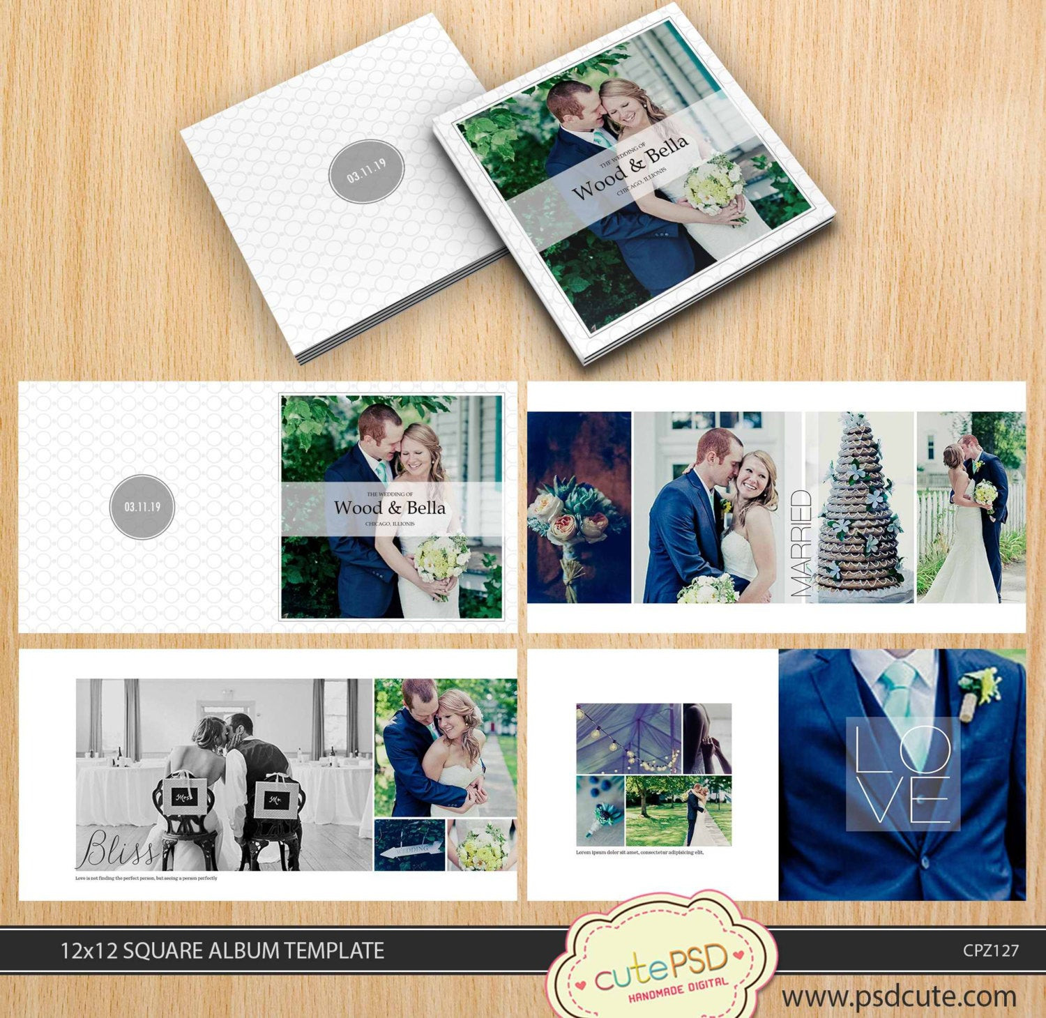 Hochzeit Album
 Quadratische Hochzeit Album Vorlage 12 x 12 Seiten 10 x 10