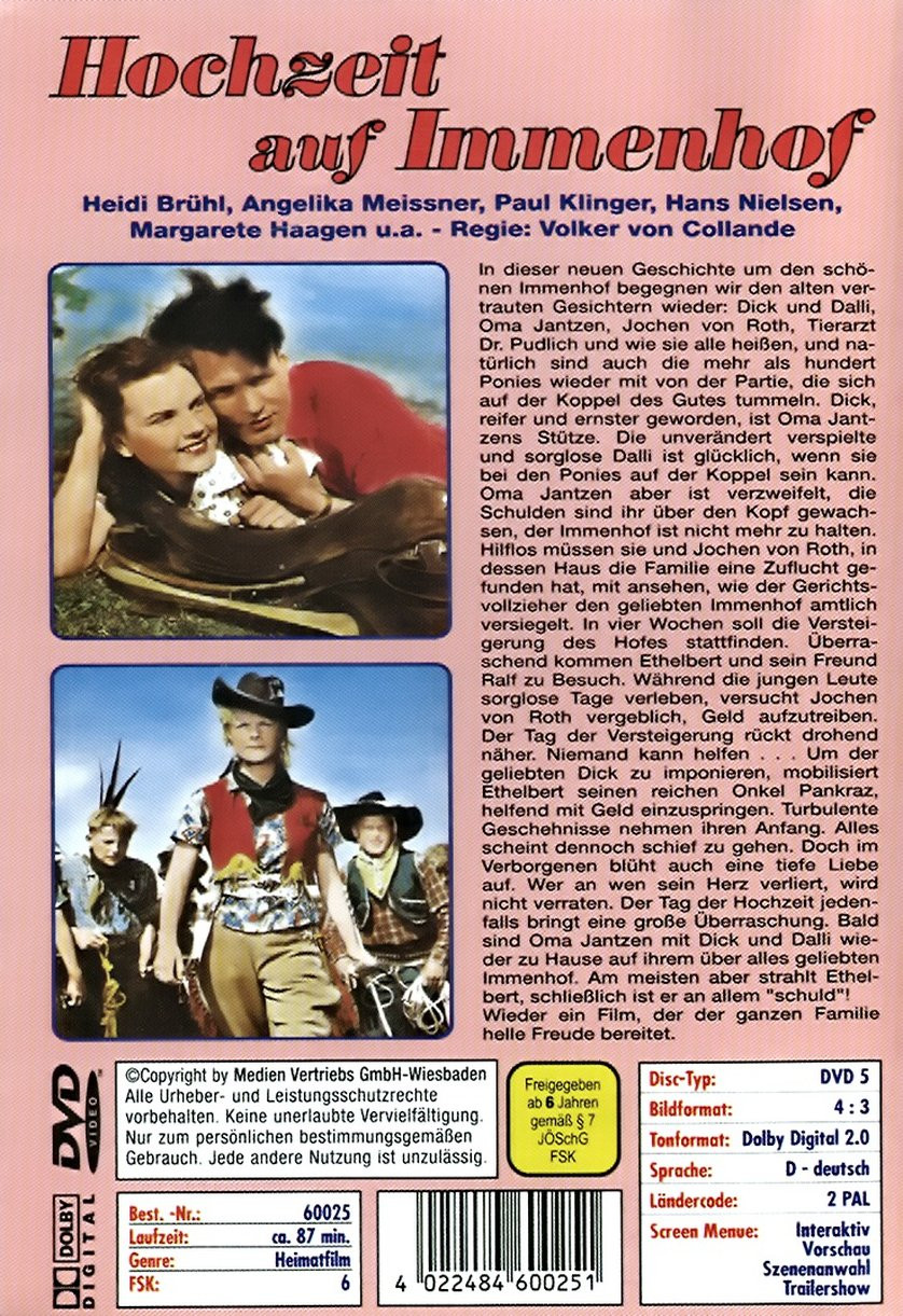 Hochzeit Auf Immenhof
 Immenhof 2 Hochzeit auf Immenhof DVD Blu ray oder VoD