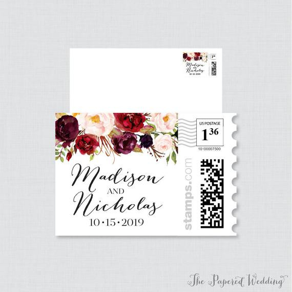 Hochzeit Briefmarken
 Rosa und Marsala Blumen Hochzeit Briefmarken Design