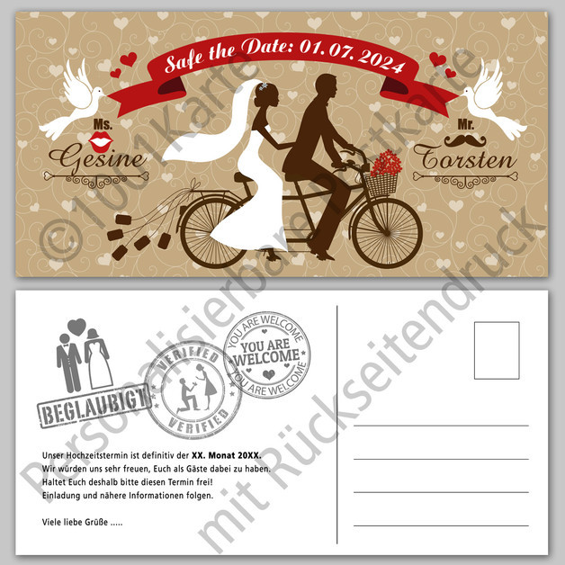 Hochzeit Fahrrad
 Einladungskarten "Fahrrad" Save the Date Hochzeit
