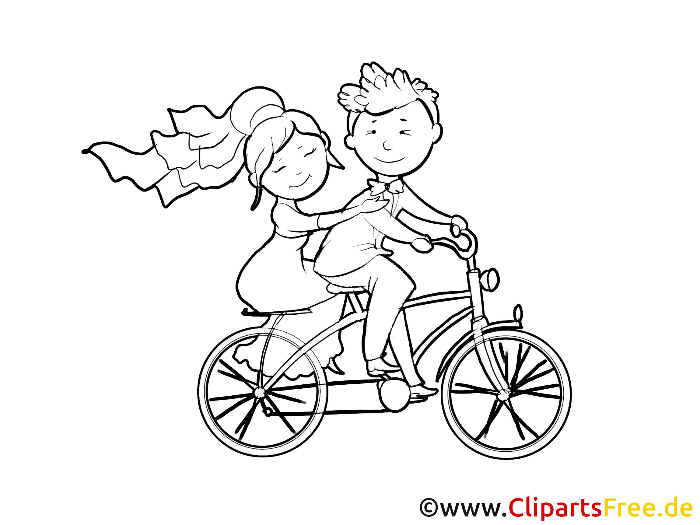 Hochzeit Fahrrad
 Brautpaar am Fahrrad Bild Zeichnung Clipart