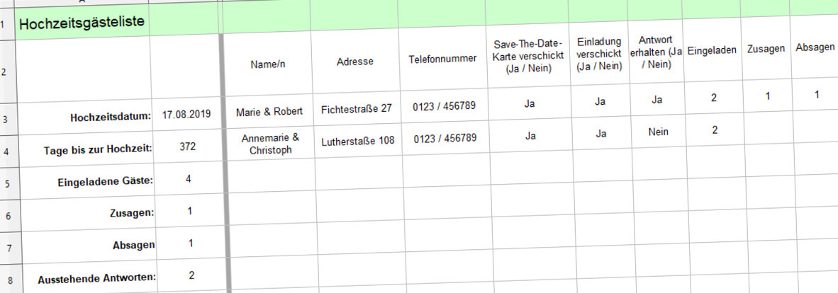 Hochzeit Gästeliste
 Damit behältst du immer den Überblick über deine Gäste