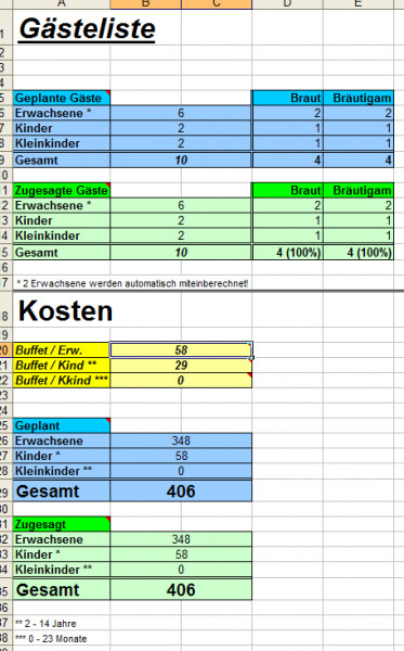 Hochzeit Gästeliste
 aha Excel Hochzeitsplaner Version 1 1 bei Freeware