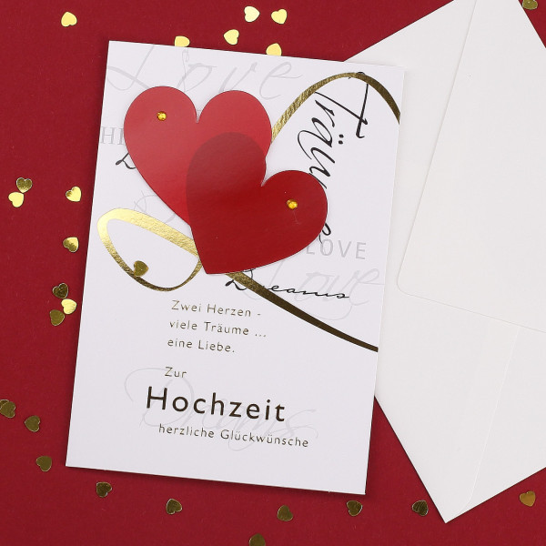 Hochzeit Glückwunschkarte
 3D Glückwunschkarte zur Hochzeit Zwei Herzen