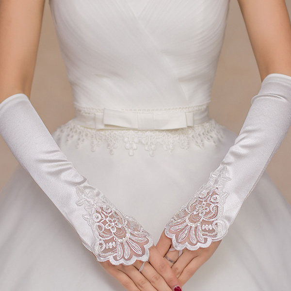 Hochzeit Handschuhe
 Braut weiße lange Spitze Handschuhe Heirat Fingerlose