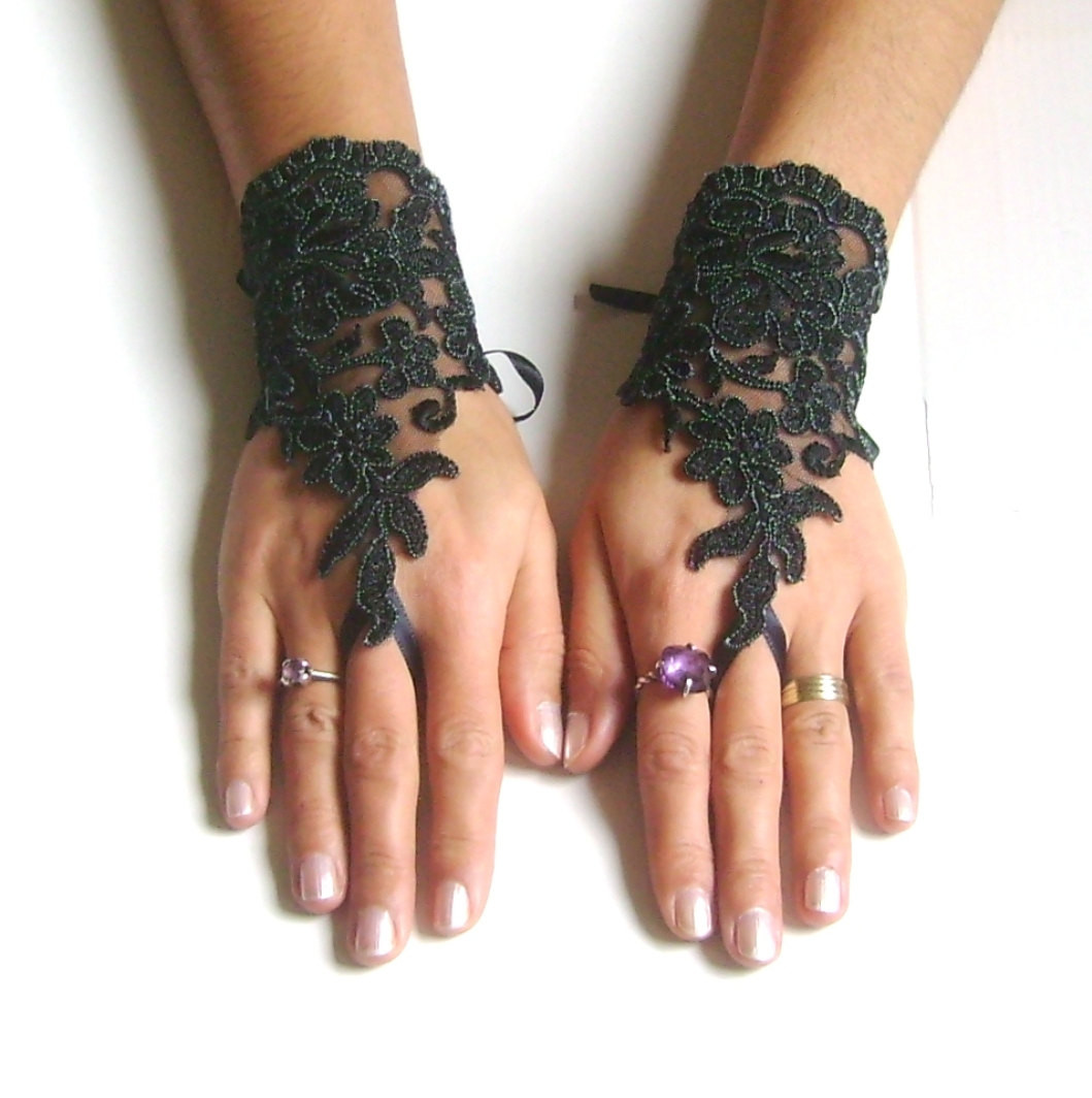 Hochzeit Handschuhe
 Melange schwarz Hochzeit Handschuhe Braut Handschuhe Spitze