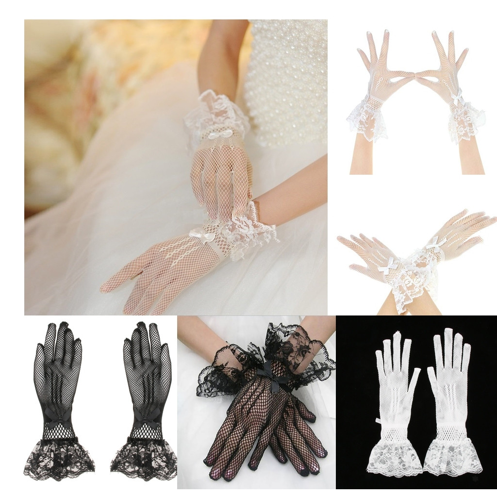 Hochzeit Handschuhe
 l Bowknot Spitze kurze Handschuhe Frauen Braut Hochzeit