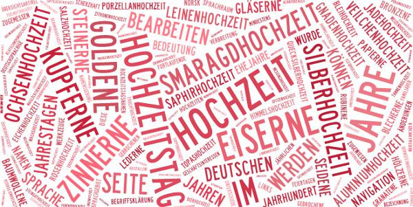 Hochzeit Jahrestage Tabelle
 Jahrestage der Hochzeit Hochzeitstags Namen