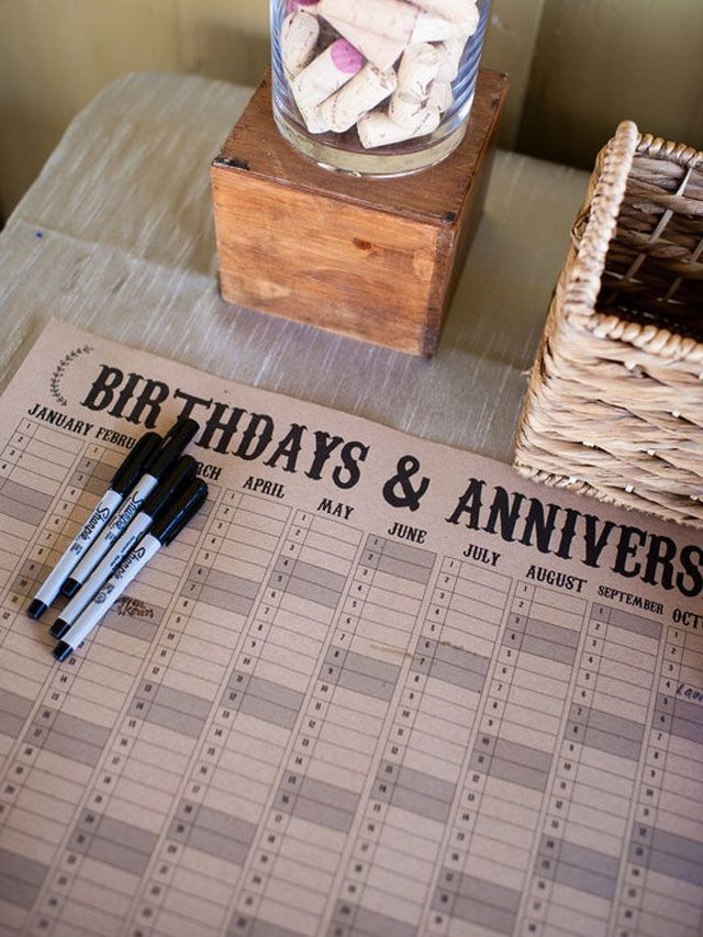 Hochzeit Jahrestage Tabelle
 Kalender für Geburtstage und Jahrestage von den Gästen