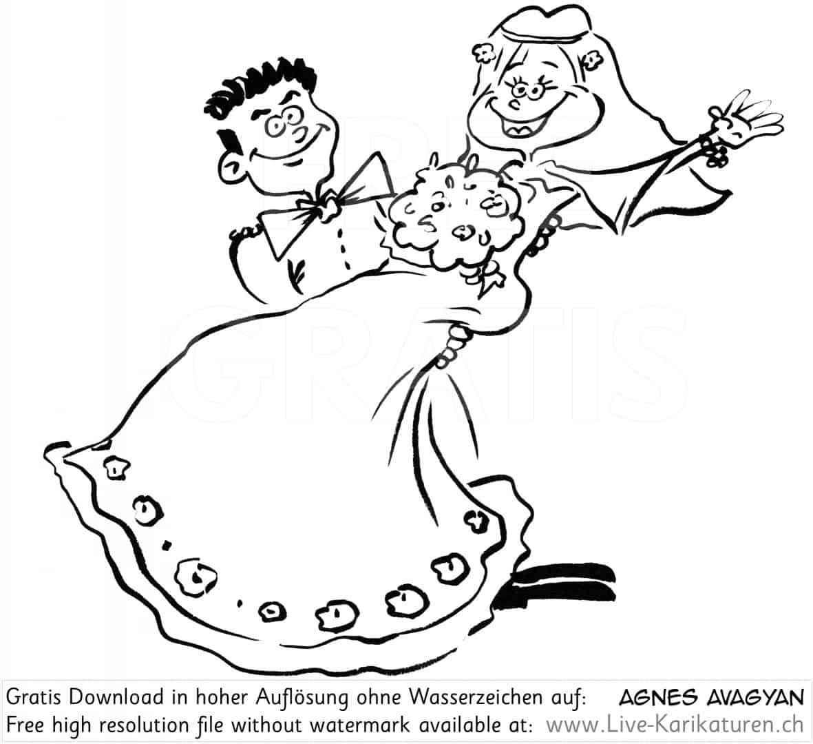 Hochzeit Karikatur
 Brautpaar Hochzeit Braut heben tragen — Agnes Live