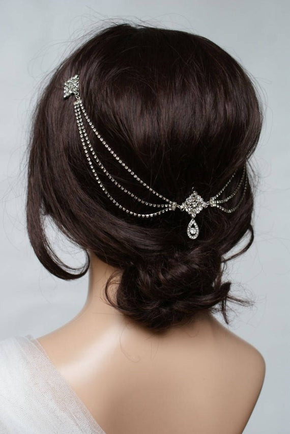 Hochzeit Kopfschmuck
 Hochzeit Kopfschmuck mit Kristall Strass Kette böhmische