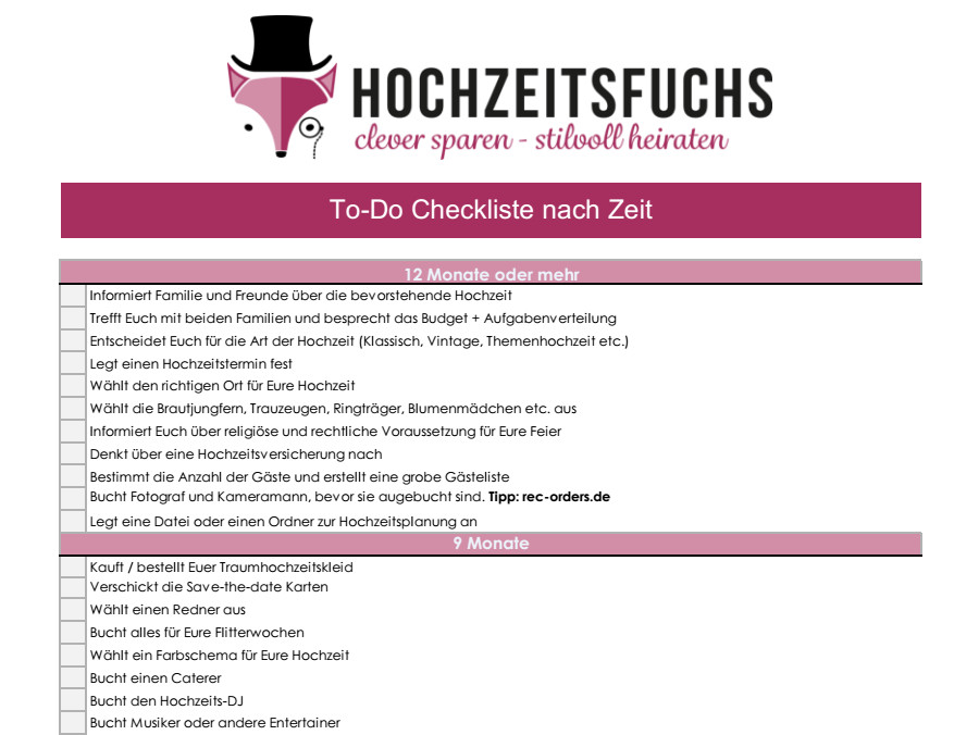 Hochzeit Liste
 3 Hochzeitschecklisten Kostenlose Planer zum Download