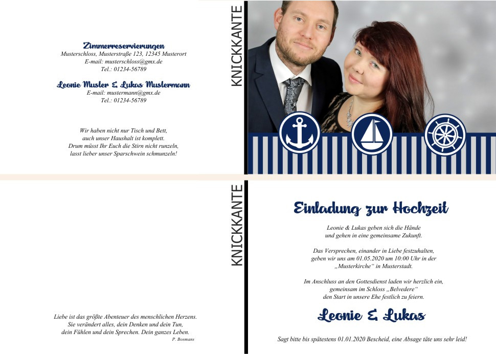 Hochzeit Maritim
 Maritime Einladungskarten zur Hochzeit Anker