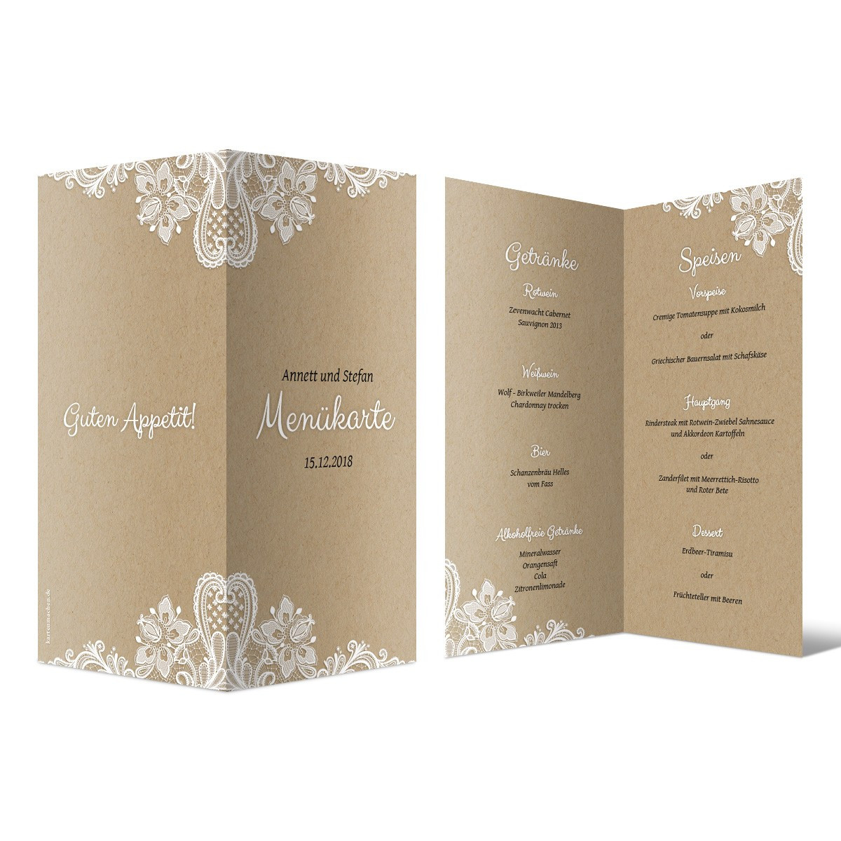 Hochzeit Menükarten
 Hochzeit Menükarten Rustikal Kraftpapier DIN Lang