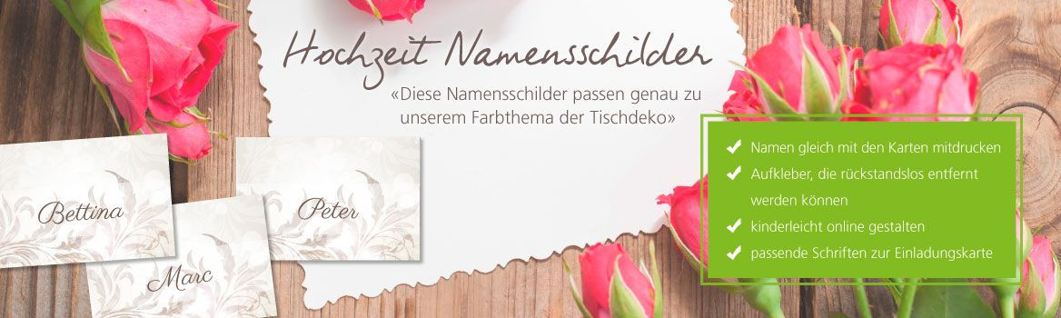 Hochzeit Namensschilder
 Namensschilder für Hochzeiten online kaufen