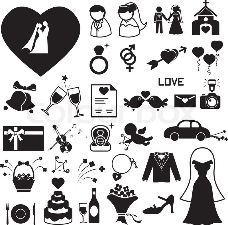 Hochzeit Piktogramm
 Abbildung eps10 set Hochzeit Symbole