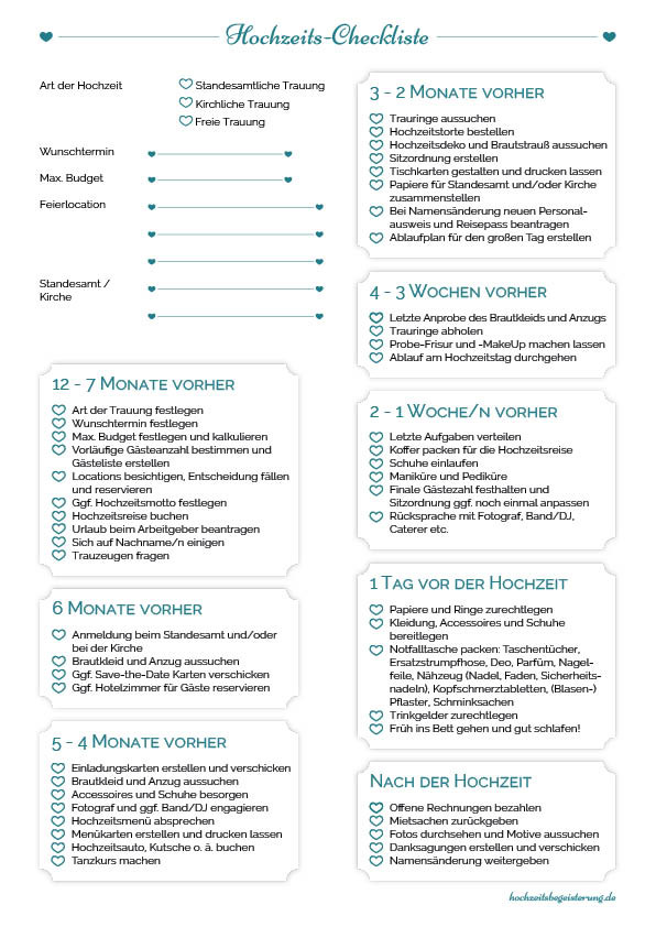 Hochzeit Planen Checkliste Pdf
 Checkliste Hochzeit Planung für den großen Tag