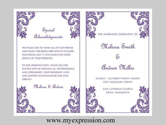 Hochzeit Programm
 Hochzeit Programm Vorlage lila Damaris Ornament Instant
