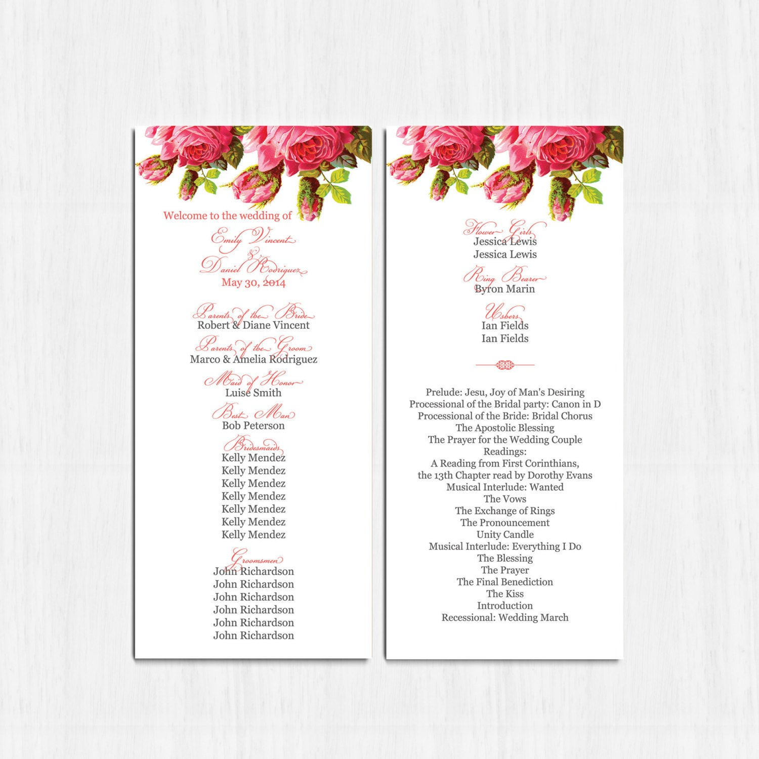 Hochzeit Programm
 Hochzeit Programm Vintage Blumen Hochzeitsprogramm trauung