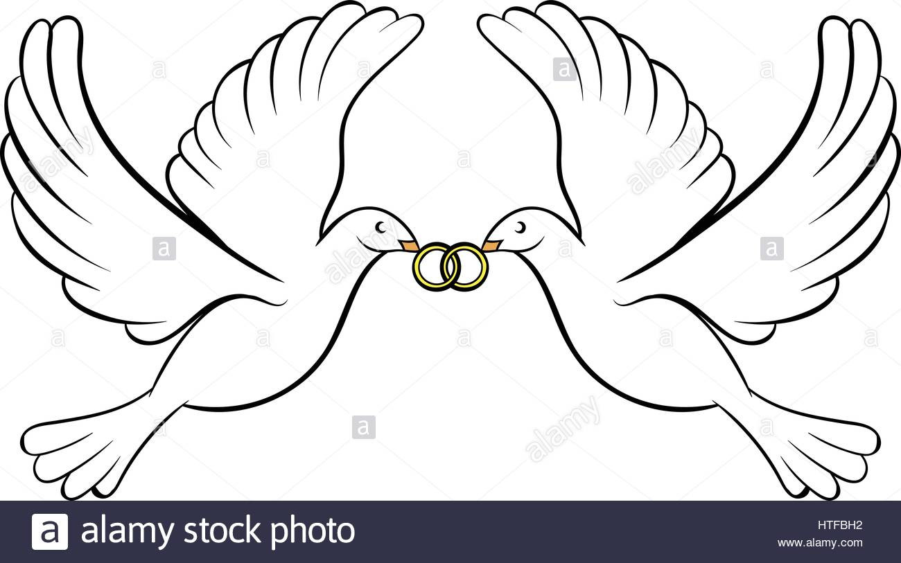 Hochzeit Ringe Comic
 Hochzeit zwei Tauben Symbol im Cartoon Stil isoliert