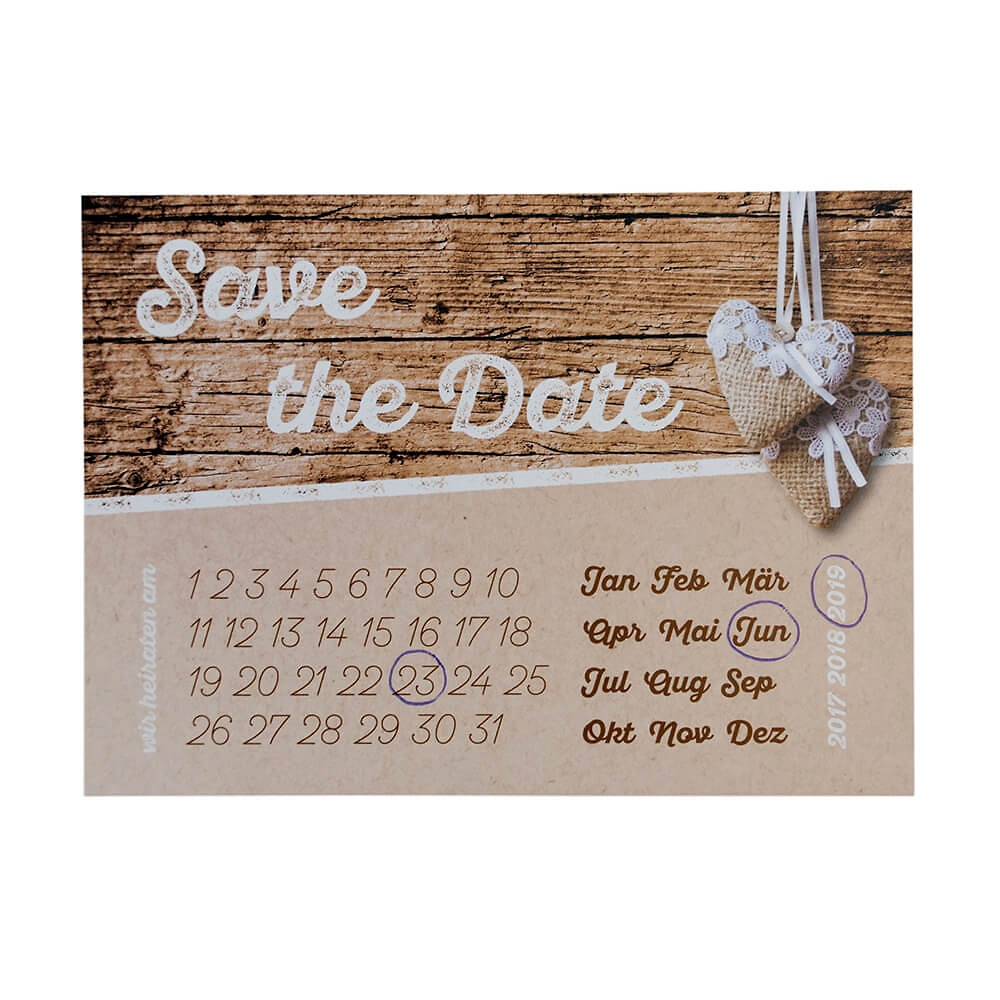 Hochzeit Save The Date
 Save the Date Karte "Herzenssache" in Holzoptik weddix