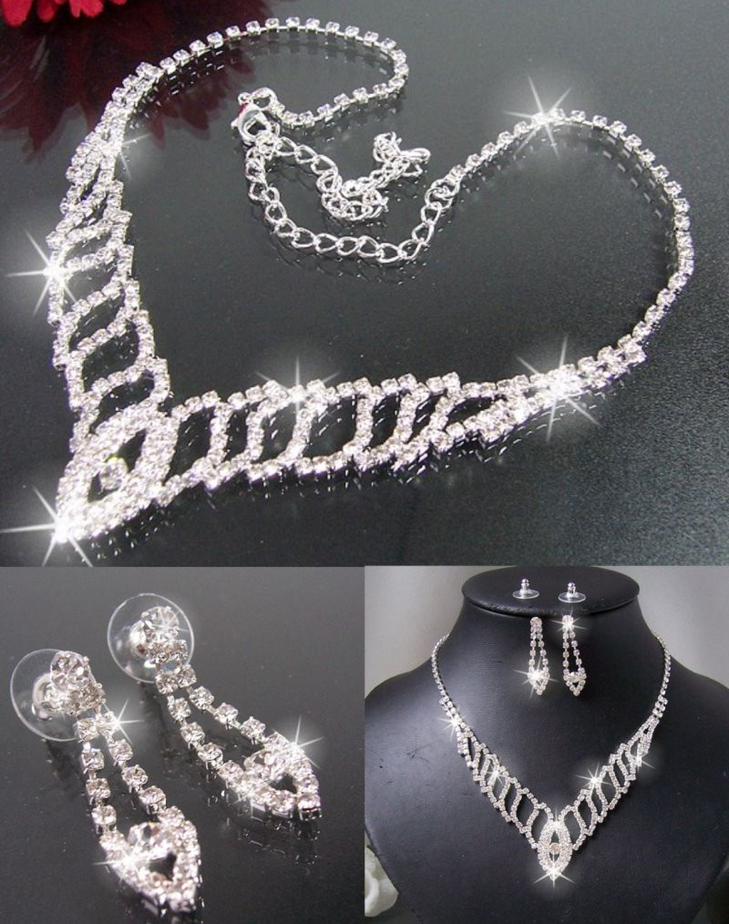 Hochzeit Schmuck Set
 Schmuckset Strass Silber Partyschmuck Braut Schmuck