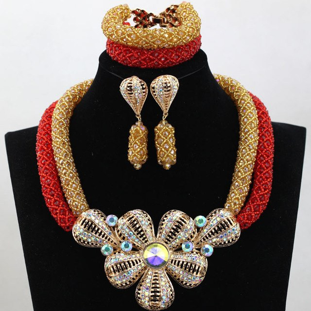 Hochzeit Schmuck Set
 Fashion Red & Gold Nigeria Hochzeit Schmuck Set Kristall